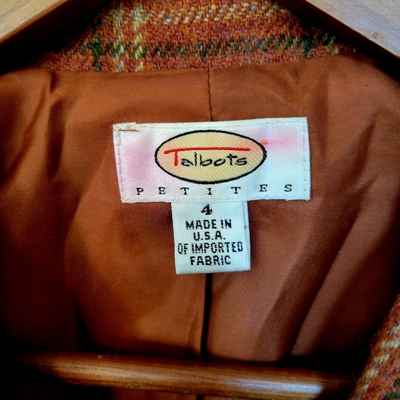 Vintage Talbots Orange Plaid Wool Blazer Jacket 4P - Picture 2 of 9